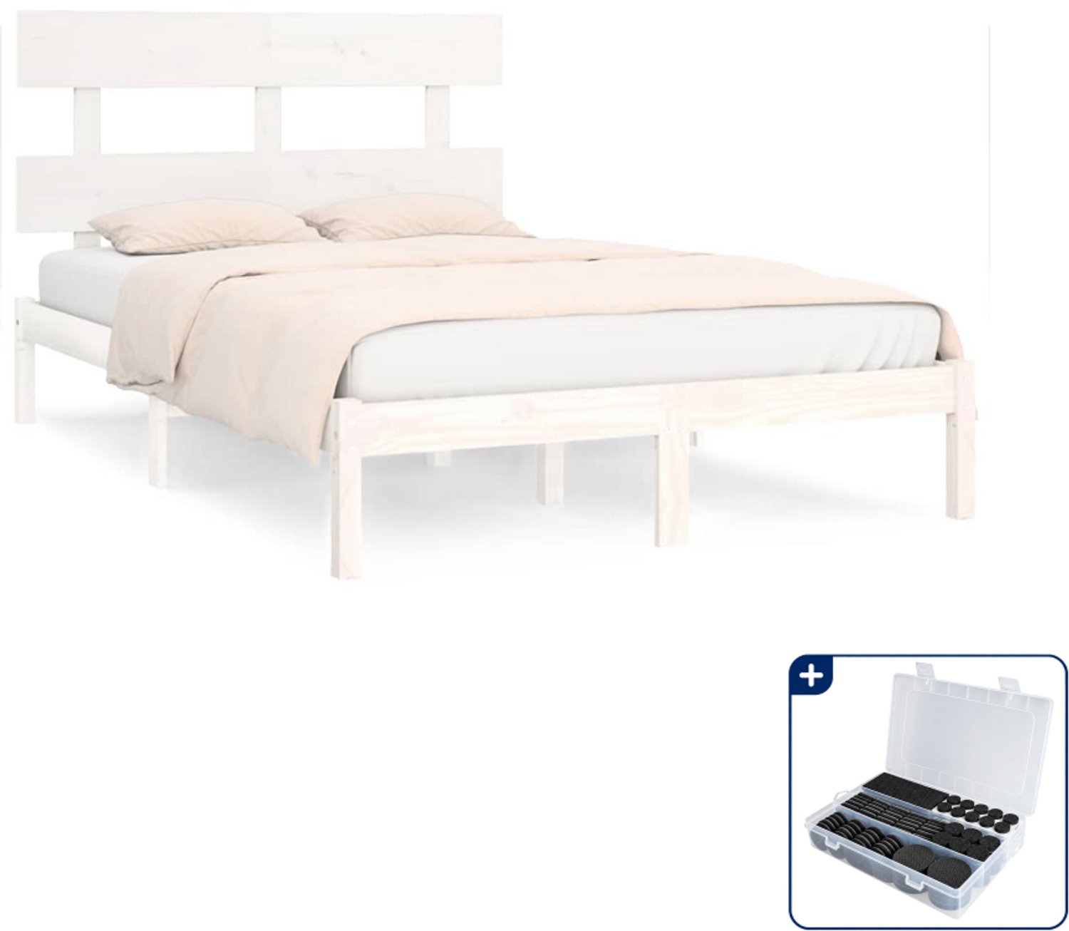vidaXL bedframe - 200 x 200 cm - massief grenenhout - wit - Inclusief antikrasvilt 177-delig Crème