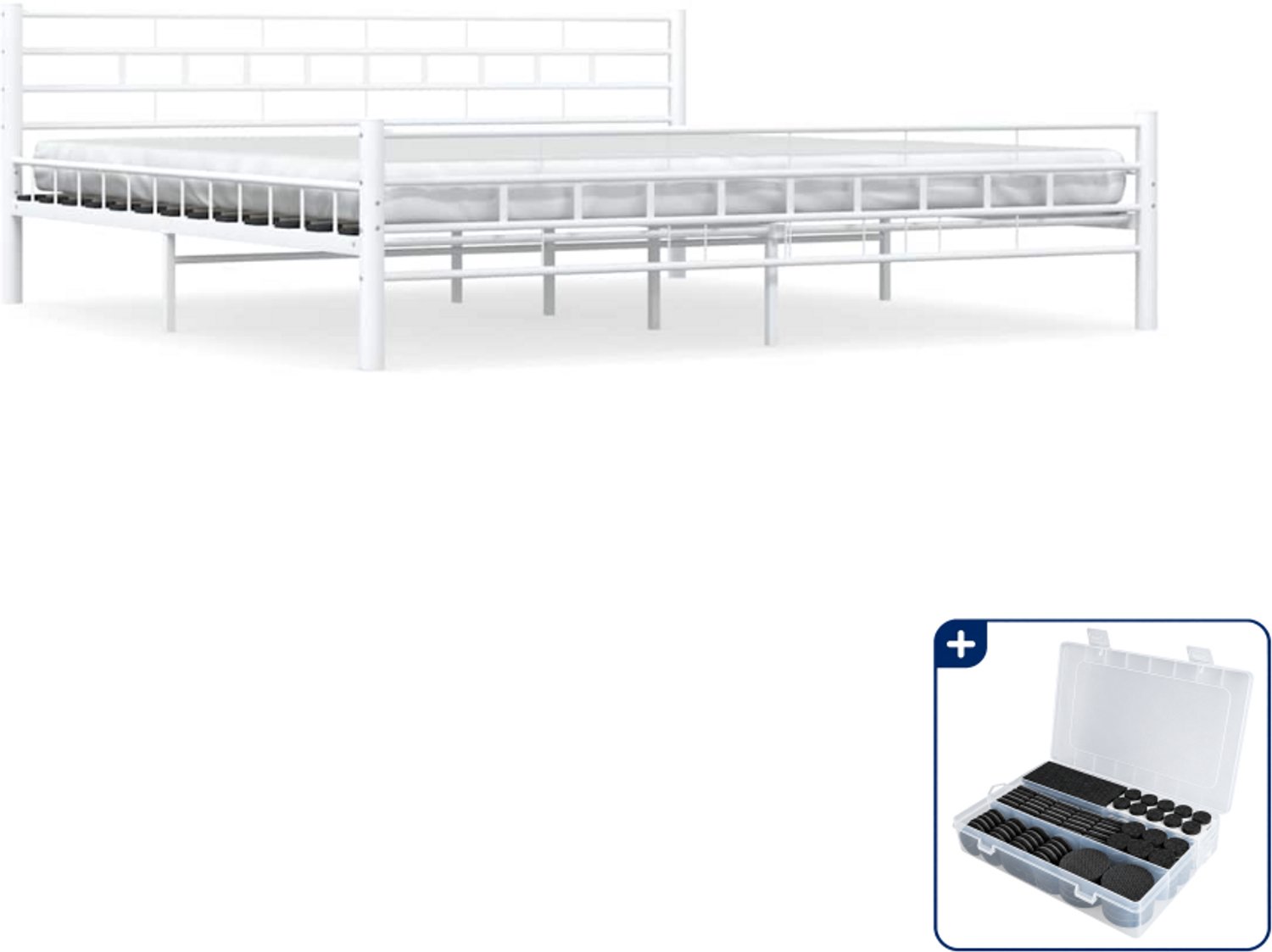 vidaXL Bedframe - 200 x 200 cm - metaal - wit - Inclusief antikrasvilt 177-delig Bruin