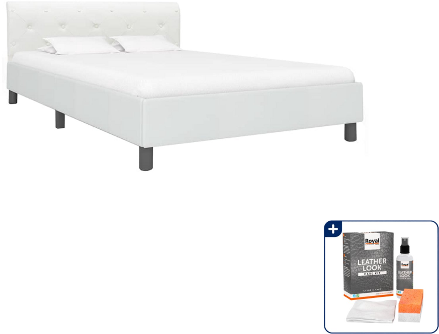 vidaXL bedframe - Small double - 140 x 200 cm - kunstleer - wit - Inclusief onderhoudsset voor kunstleer 150 ml