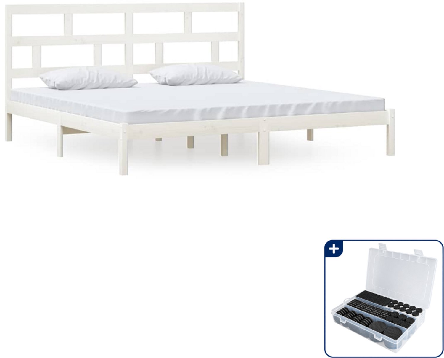 vidaXL Bedframe - 200 x 200 cm - massief grenenhout - wit - Inclusief antikrasvilt 177-delig