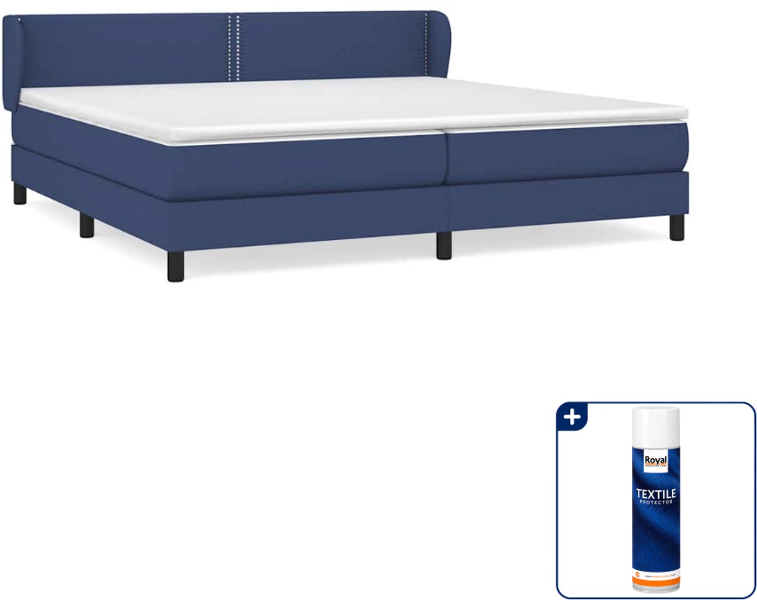 vidaXL Boxspring - Super kingsize - 200 x 200 cm - blauw - Inclusief textielbeschermer 500 ml