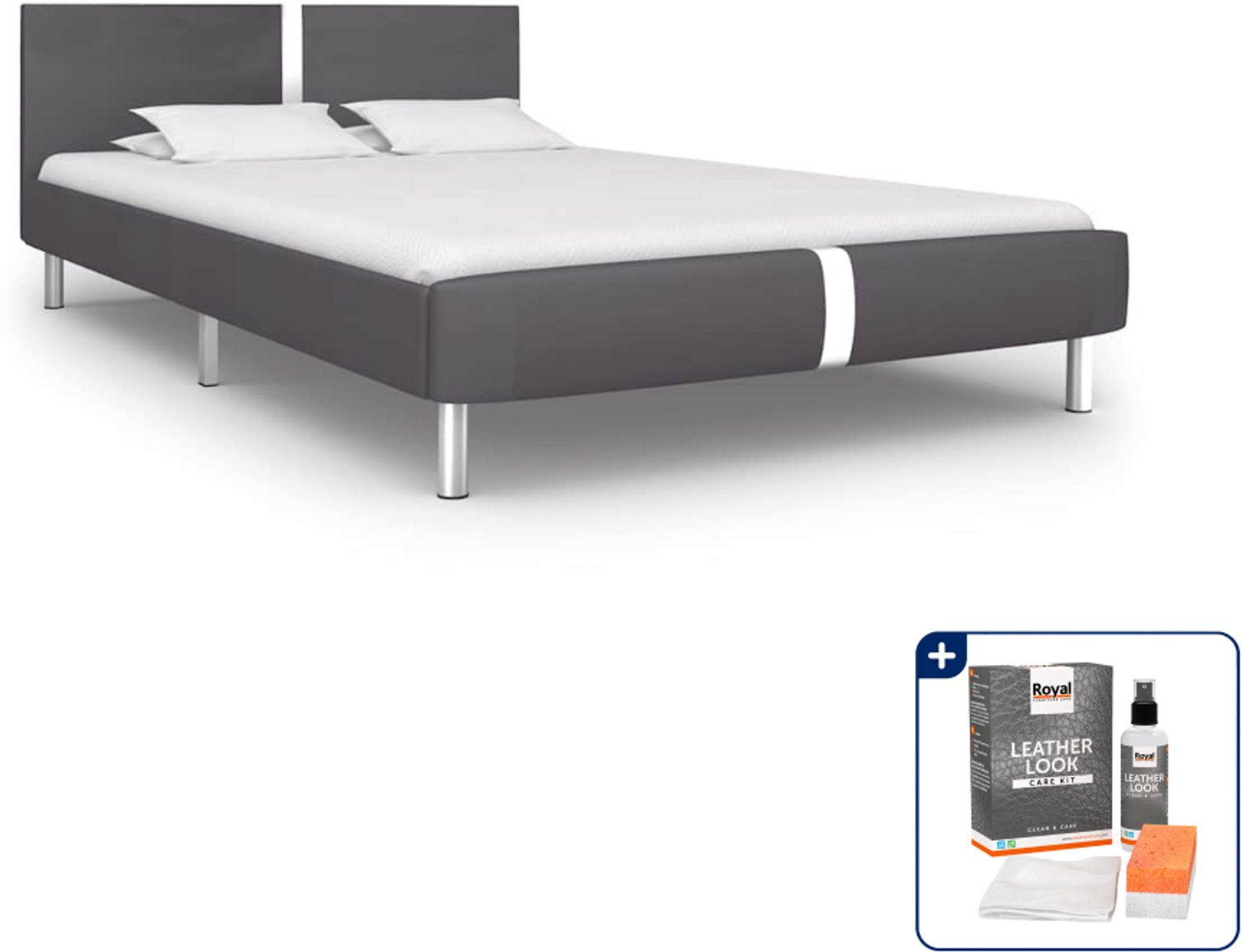 vidaXL Bedframe Small double - 140 x 200 cm - grijs - Inclusief onderhoudsset voor kunstleer 150 ml