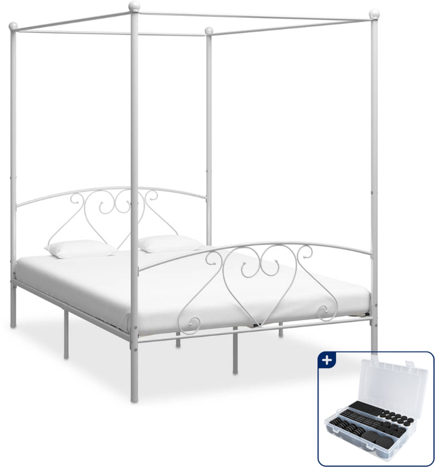 vidaXL hemelbedframe - Small double - 140 x 200 cm - metaal - wit - Inclusief antikrasvilt 177-delig