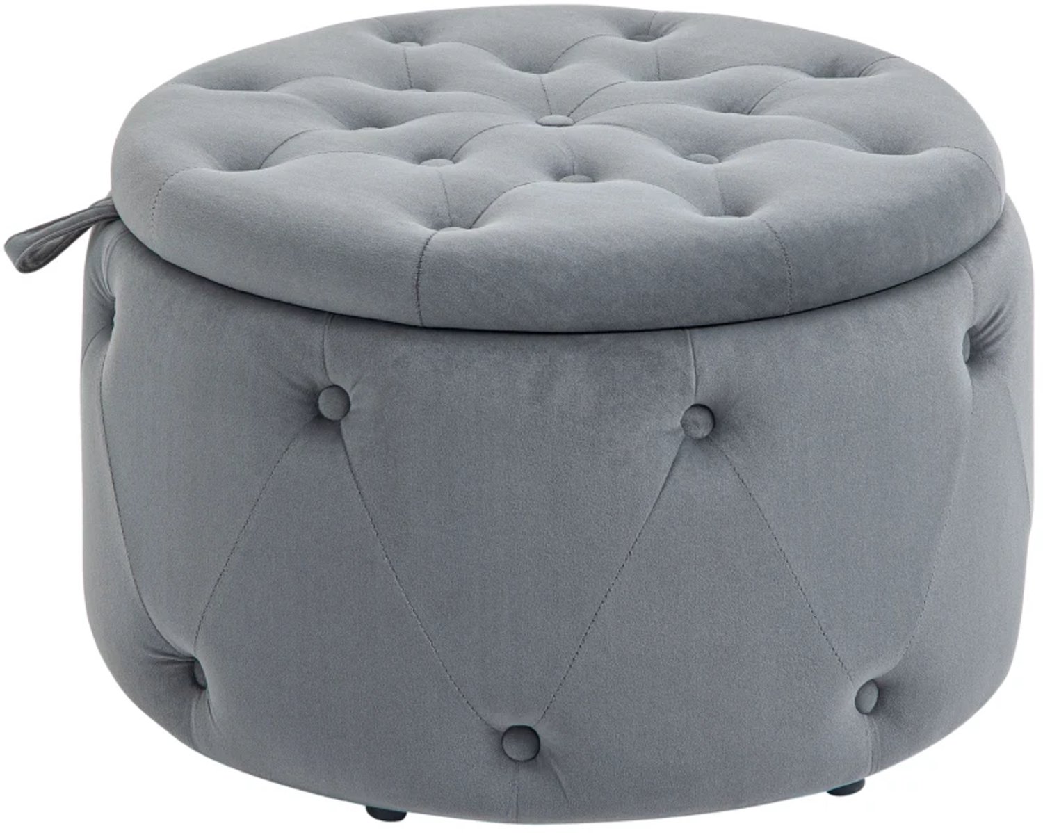 ZYLARO Ronde opbergkruk - Gewatteerd design met knopen - Fluwelen look - 60 x 60 x 40 cm - Grijs