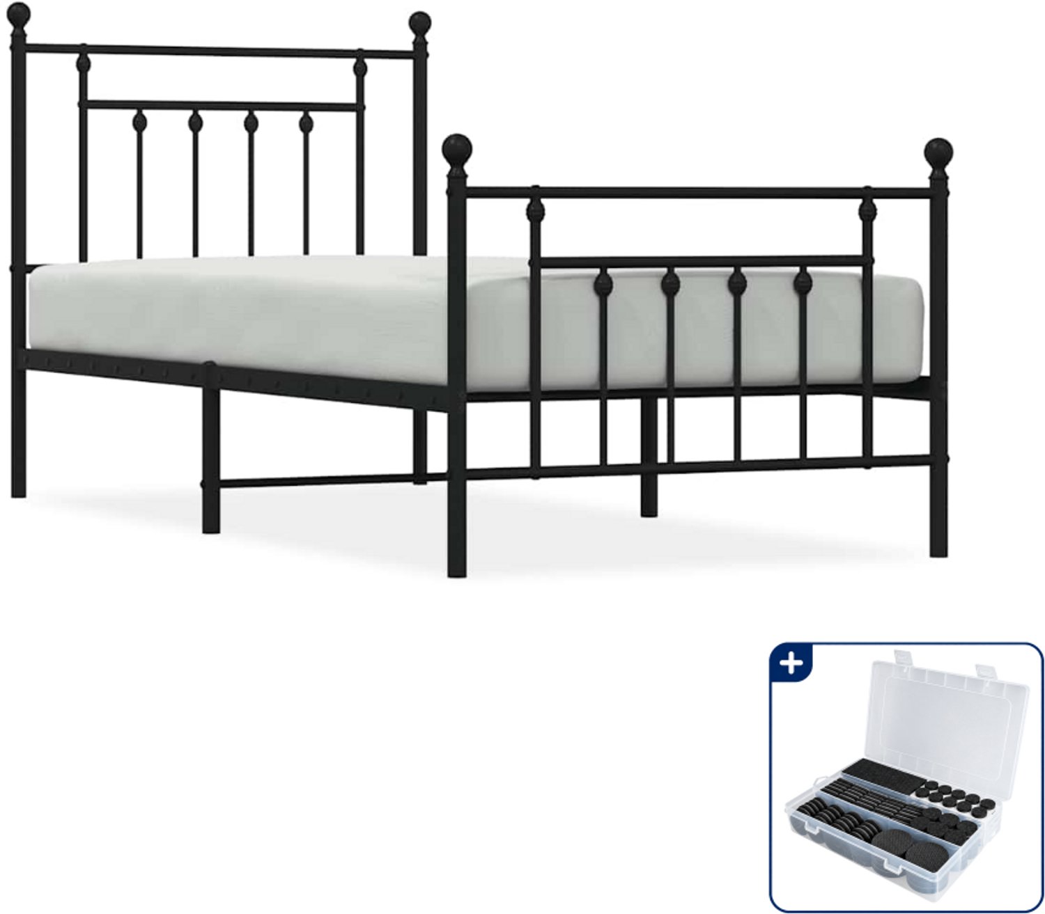 vidaXL bedframe - 80 x 200 cm - staal - zwart - Inclusief antikrasvilt 177-delig