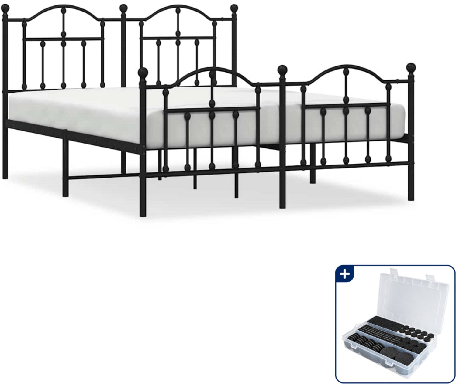 vidaXL bedframe - 140 x 190 cm - metaal - zwart - Inclusief antikrasvilt 177-delig