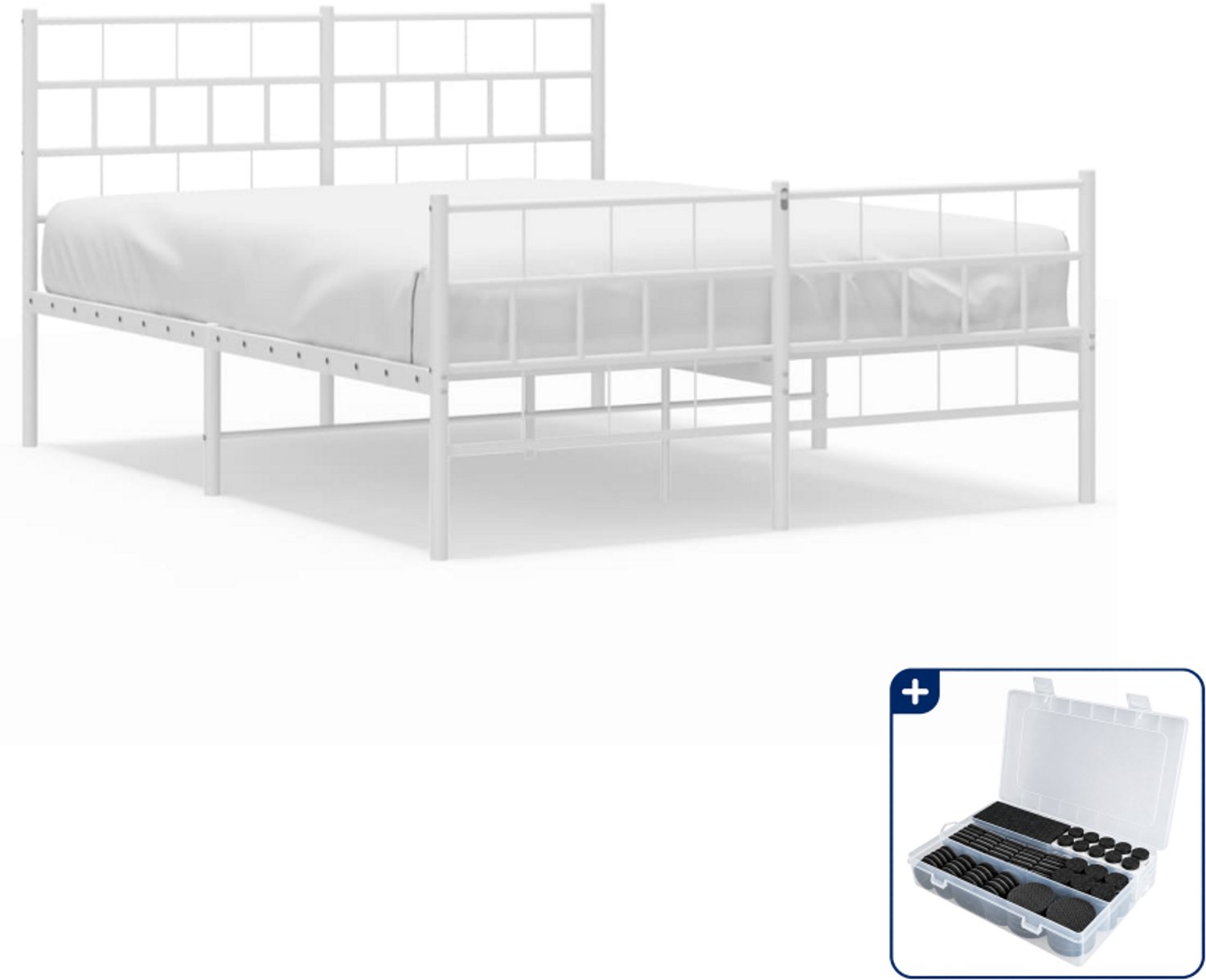 vidaXL bedframe - Queensize - 160 x 200 cm - staal - wit - Inclusief antikrasvilt 177-delig