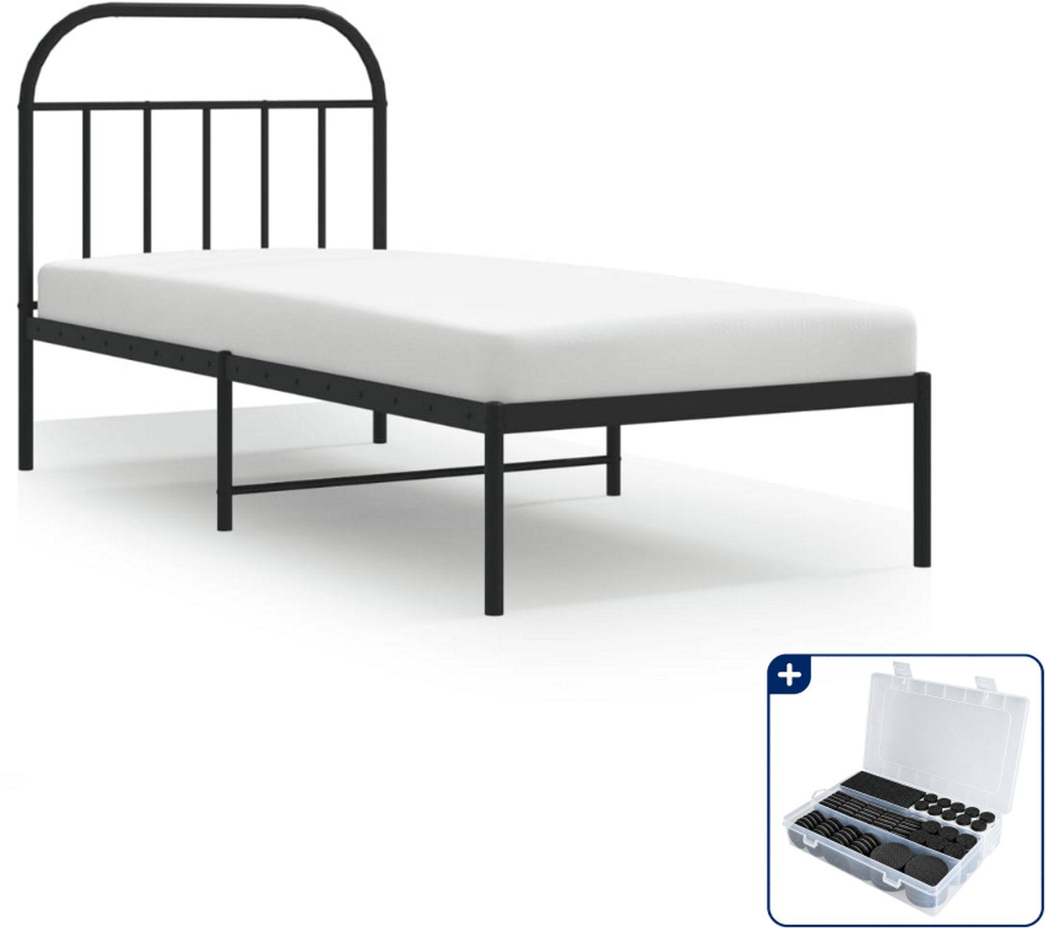 vidaXL bedframe met hoofdbord - 90 x 190 cm - staal - zwart - Inclusief antikrasvilt 177-delig