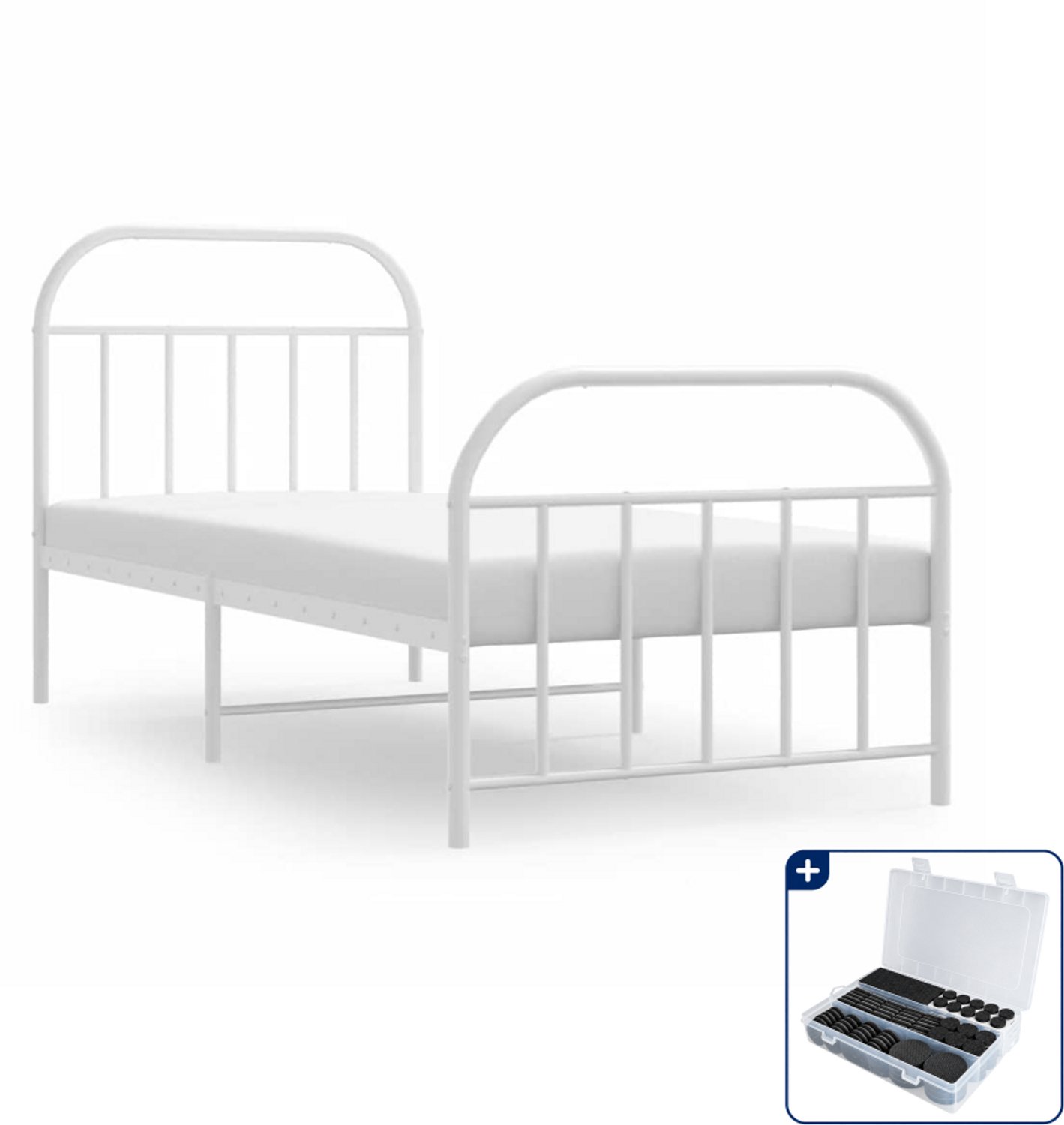 vidaXL bedframe met hoofd- en voeteneinde - 90 x 190 cm - wit - Inclusief antikrasvilt 177-delig