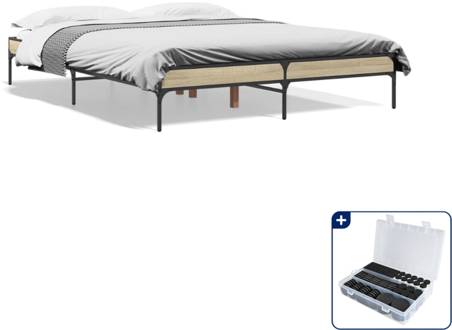vidaXL Bedframe - Small double - 140 x 200 cm - sonoma eiken - Inclusief antikrasvilt 177-delig Bruin