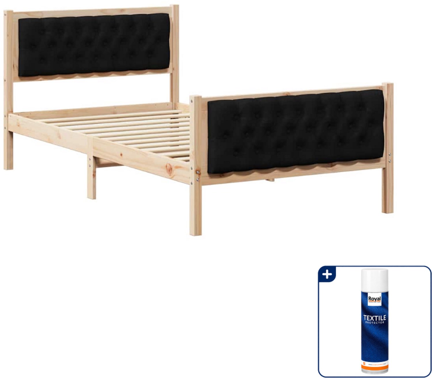 vidaXL bedframe met hoofdeinde - 100 x 200 cm - massief grenenhout - zwart - Inclusief textielbeschermer 500 ml Bruin