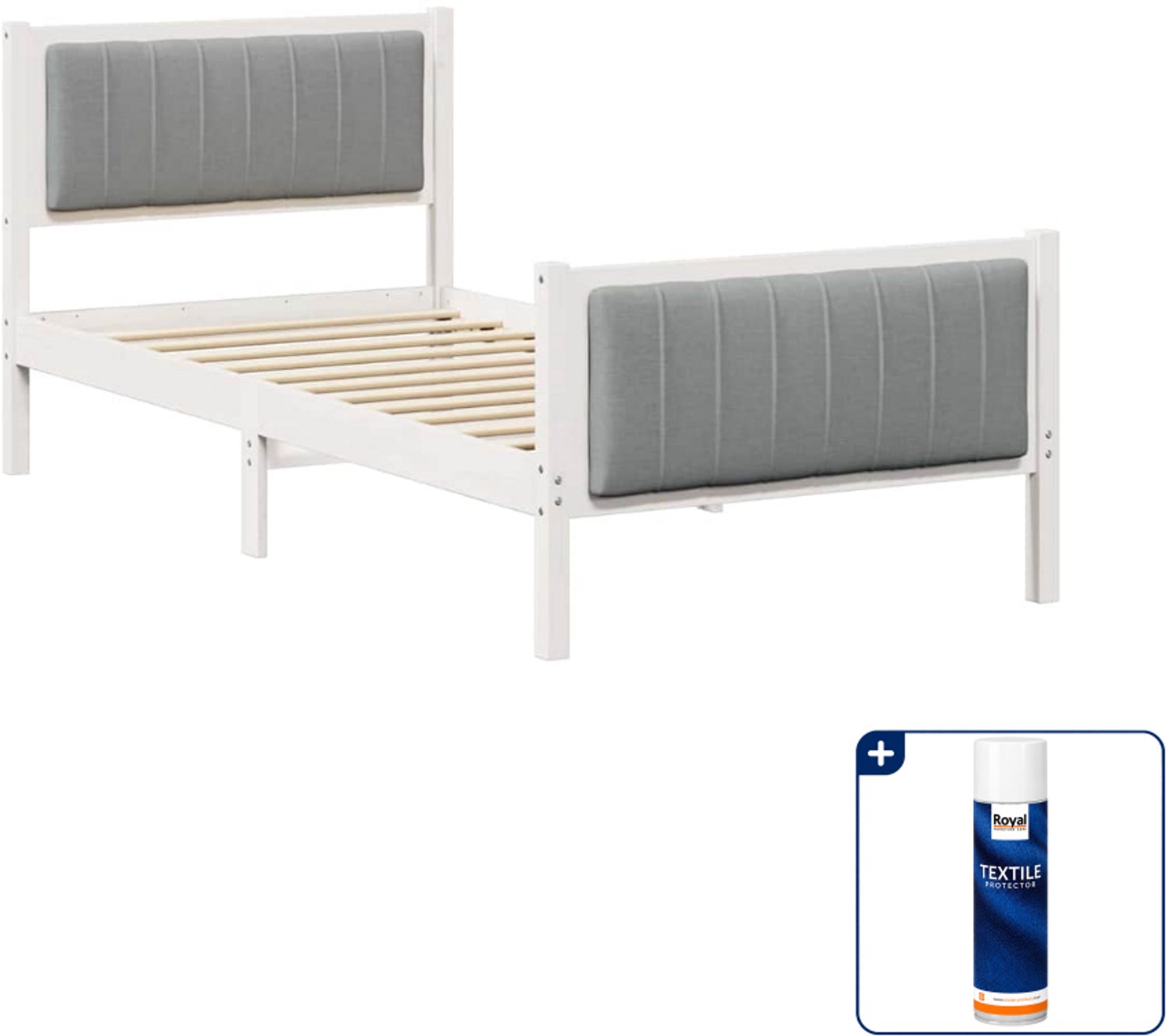 vidaXL bedframe 90 x 190 cm - massief grenenhout - wit en lichtgrijs - Inclusief textielbeschermer 500 ml