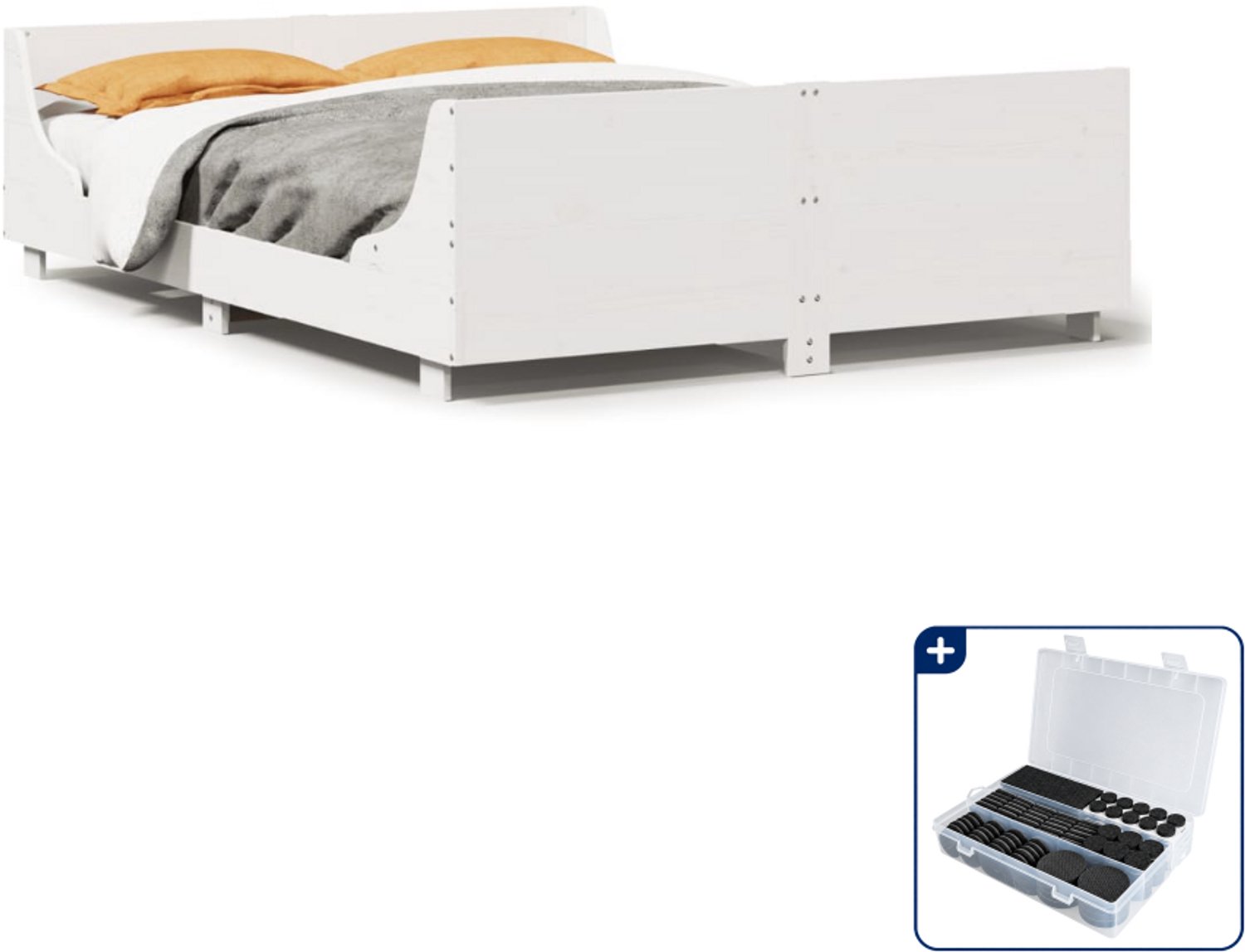 vidaXL bedframe - 120 x 200 cm - massief grenenhout - wit - Inclusief antikrasvilt 177-delig