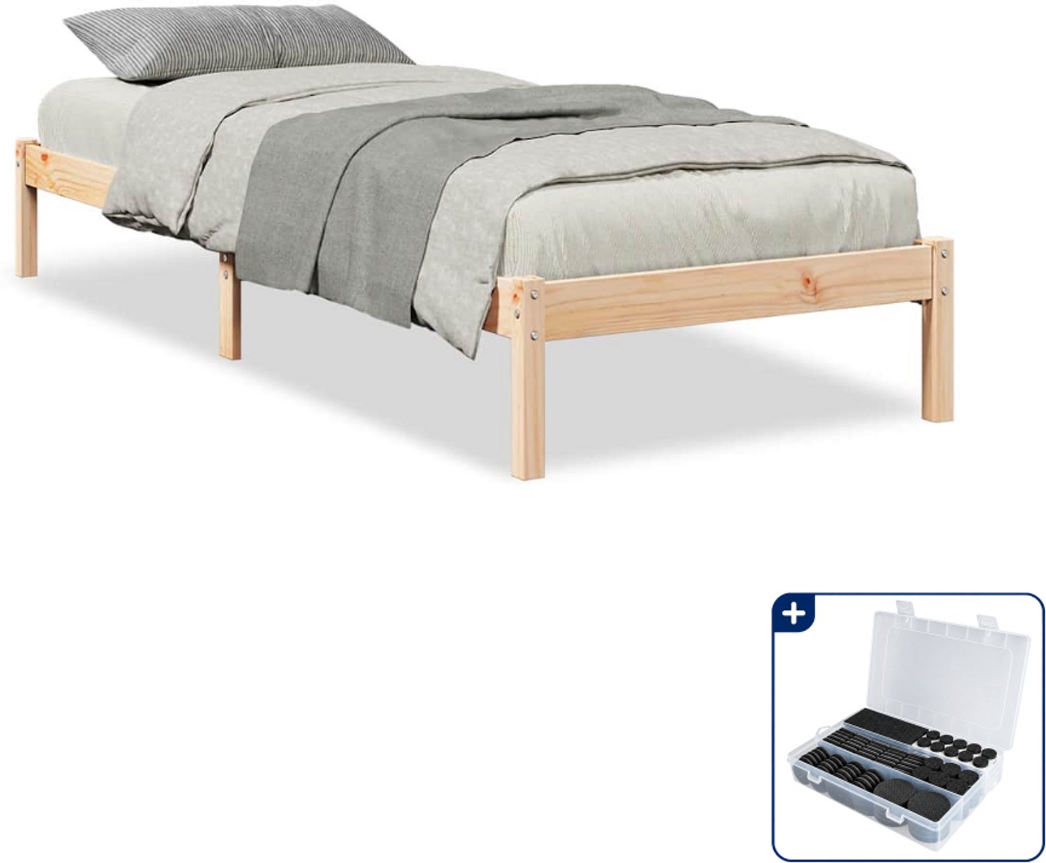 vidaXL bedframe - 90 x 220 cm - massief grenenhout - Inclusief antikrasvilt 177-delig Bruin