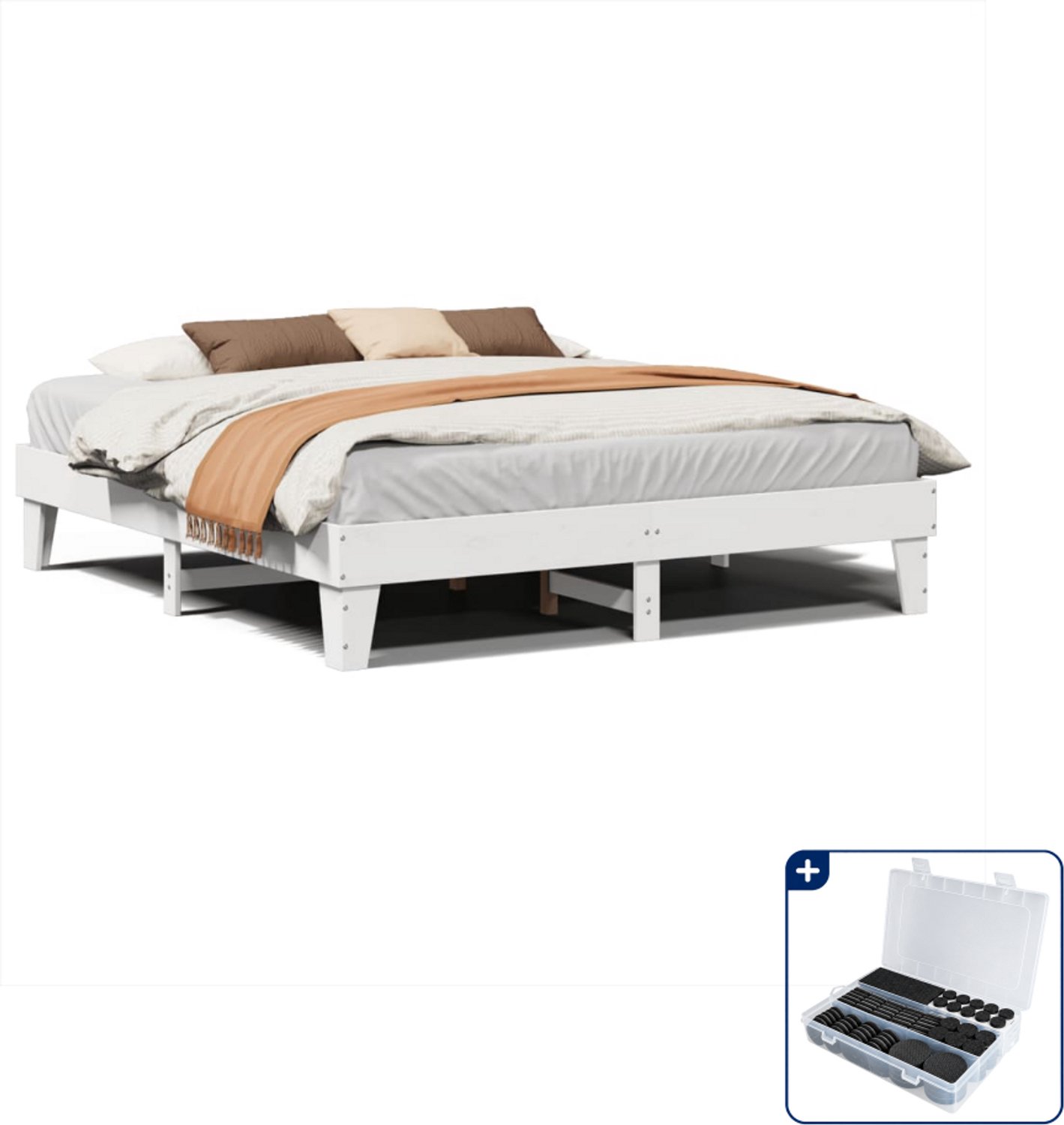 vidaXL bedframe - 200 x 200 cm - massief grenenhout - wit - Inclusief antikrasvilt 177-delig