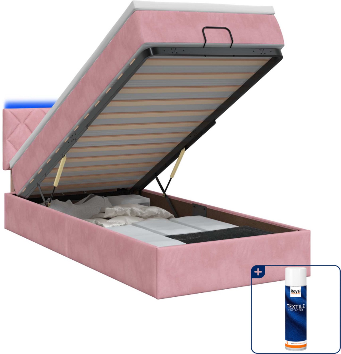 vidaXL ottoman bed - 80 x 200 cm - fluweel - roze - Inclusief textielbeschermer 500 ml