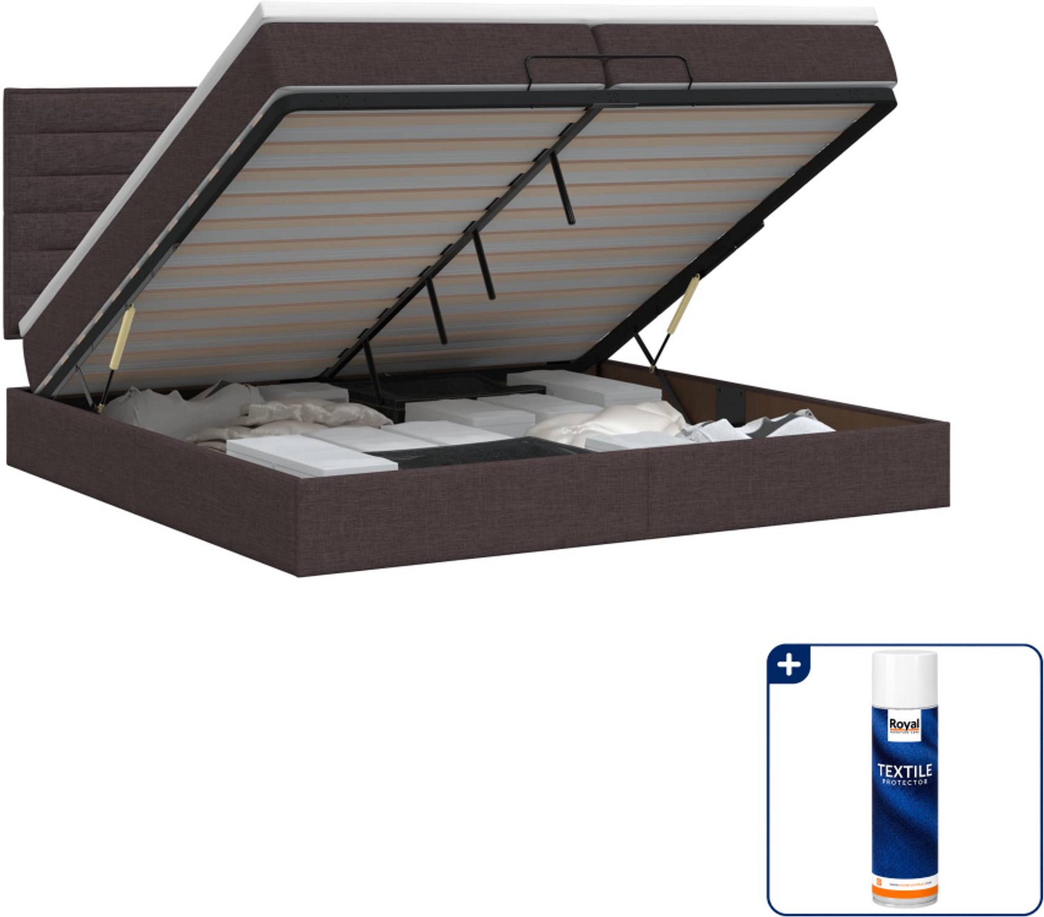 vidaXL Ottoman bed met matras - 200 x 200 cm - stof - donkerbruin - Inclusief textielbeschermer 500 ml