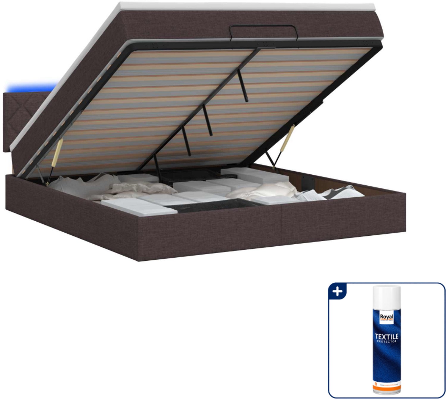 vidaXL queensize ottoman bed - 160 x 200 cm - donkerbruin - Inclusief textielbeschermer 500 ml
