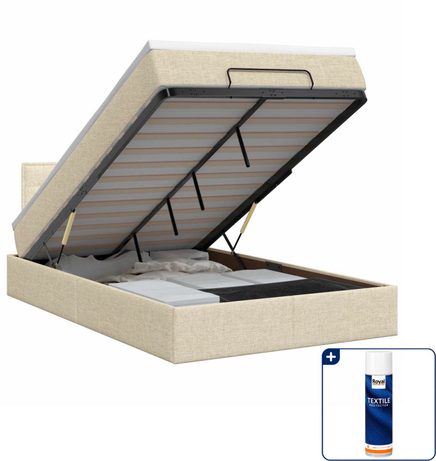 vidaXL ottoman bed met matras - 120 x 200 cm - stof - crèmekleurig - Inclusief textielbeschermer 500 ml