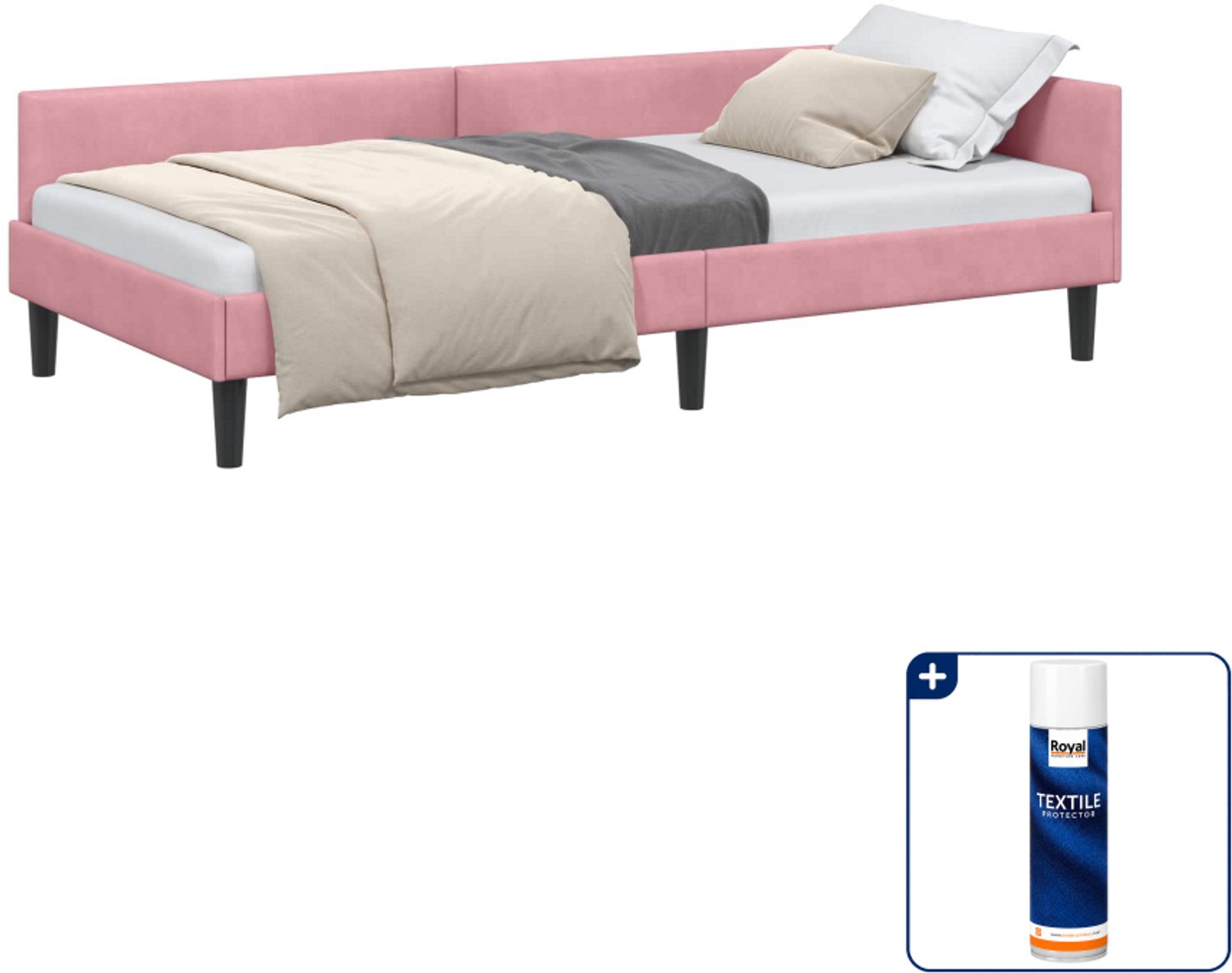 vidaXL hoekbedframe - 90 x 200 cm - fluweel - roze - Inclusief textielbeschermer 500 ml