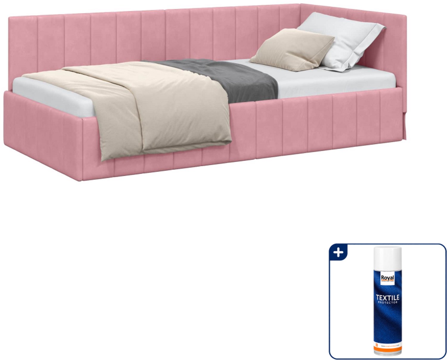 vidaXL hoekbedframe - 100 x 200 cm - fluweel - roze - Inclusief textielbeschermer 500 ml