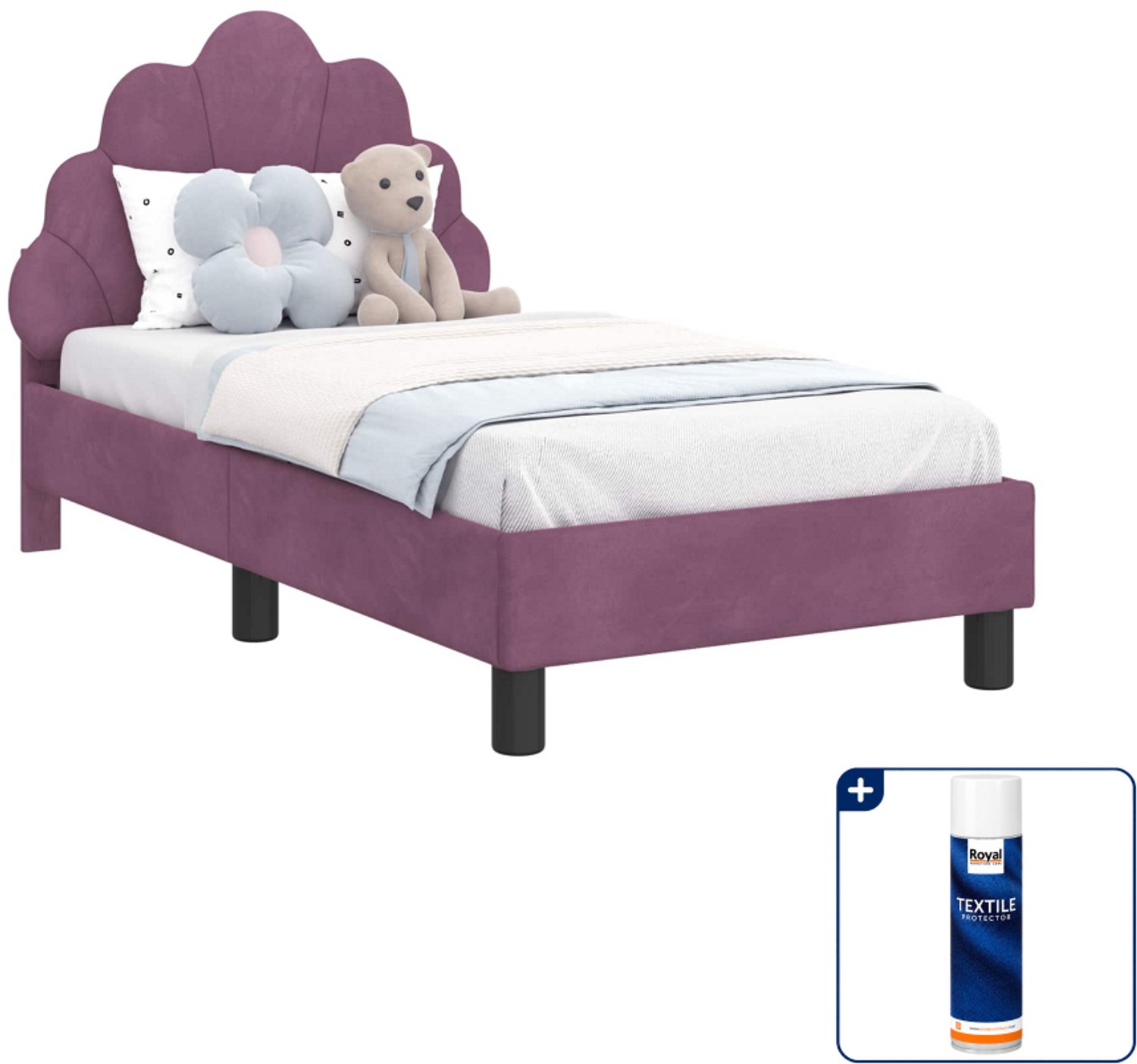 vidaXL peuterbedframe - 70 x 140 cm - fluweel - paars - Inclusief textielbeschermer 500 ml