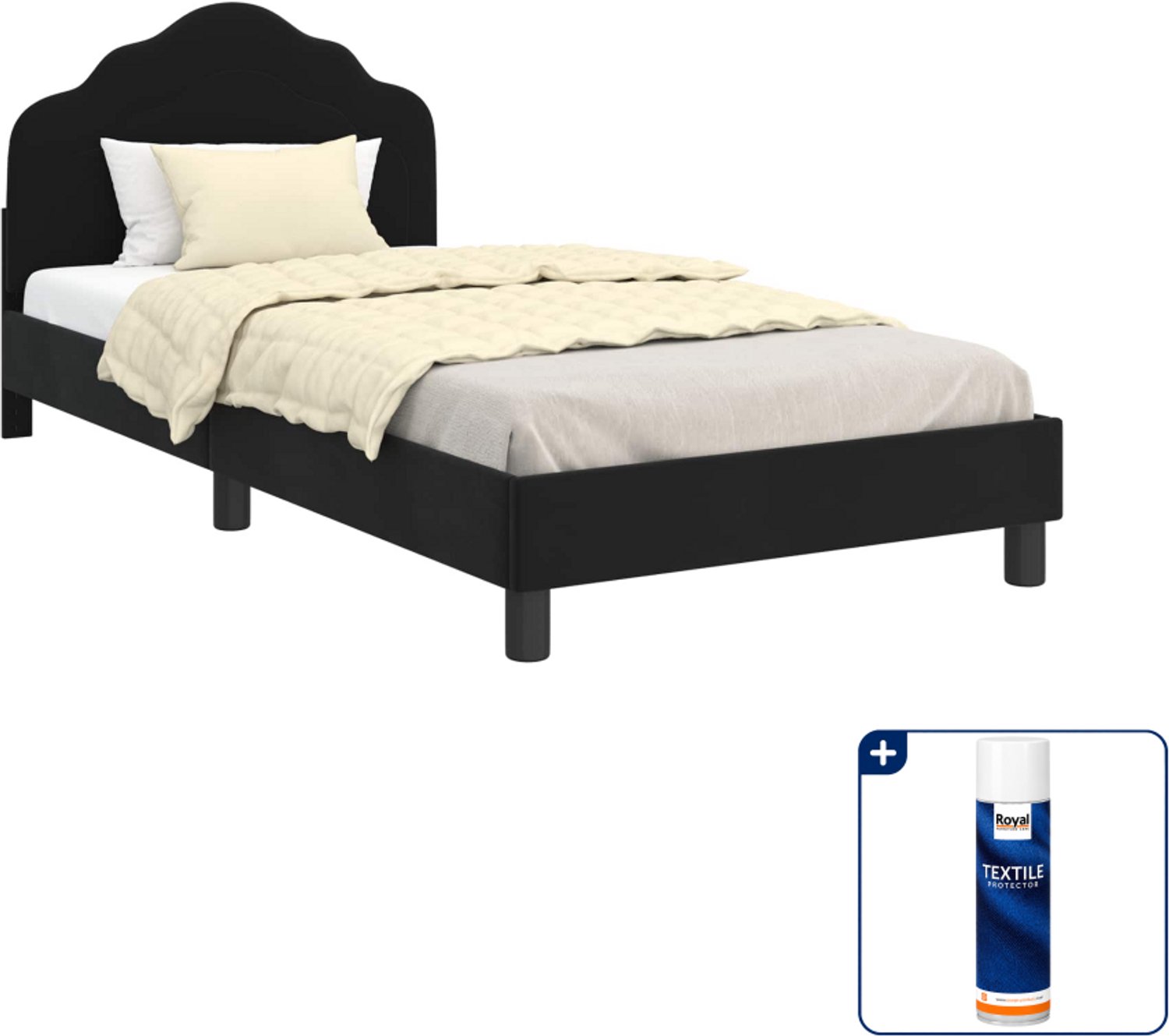 vidaXL kinderbedframe - 90 x 190 cm - fluweel - zwart - Inclusief textielbeschermer 500 ml
