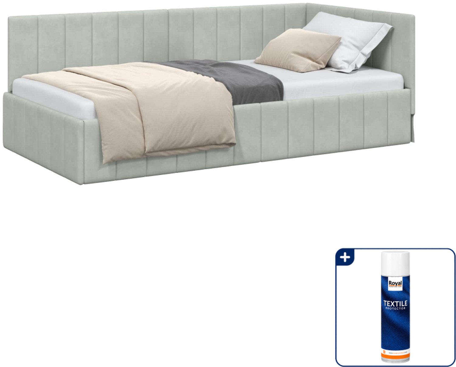 vidaXL hoekbedframe - 90 x 190 cm - fluweel - lichtgrijs - Inclusief textielbeschermer 500 ml