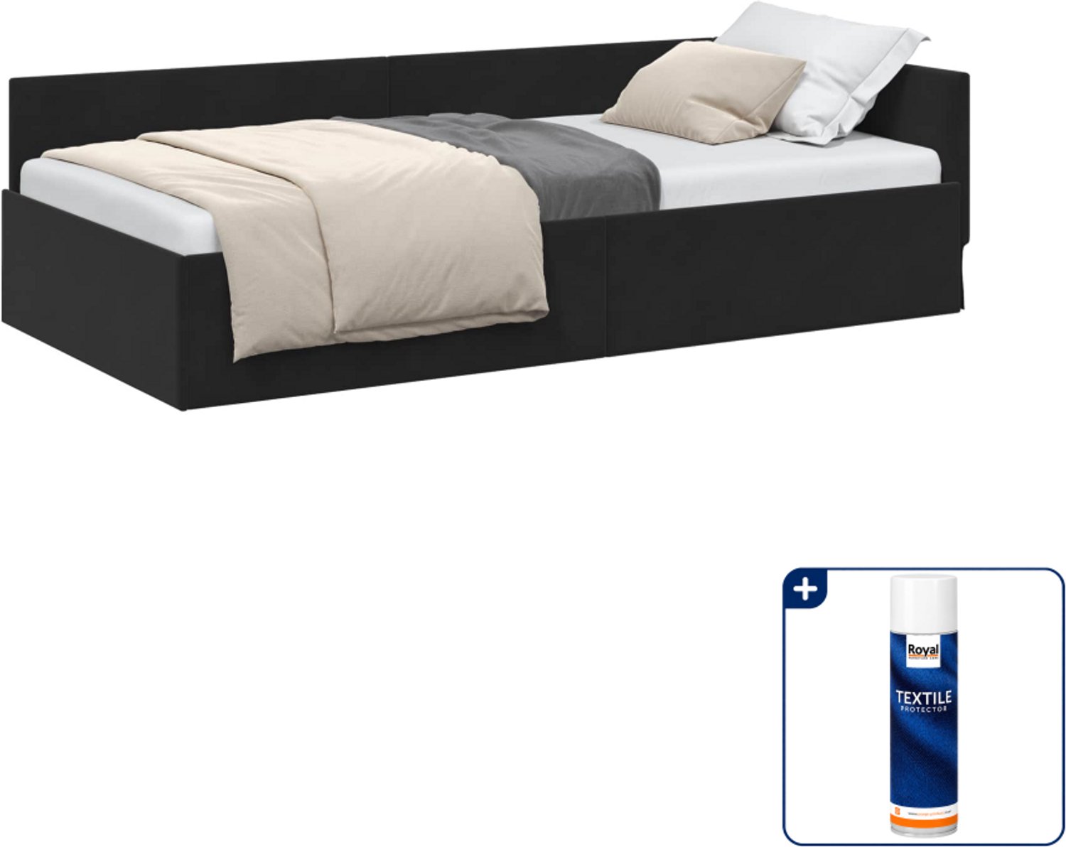 vidaXL hoekbedframe - 100 x 200 cm - fluweel - zwart - Inclusief textielbeschermer 500 ml