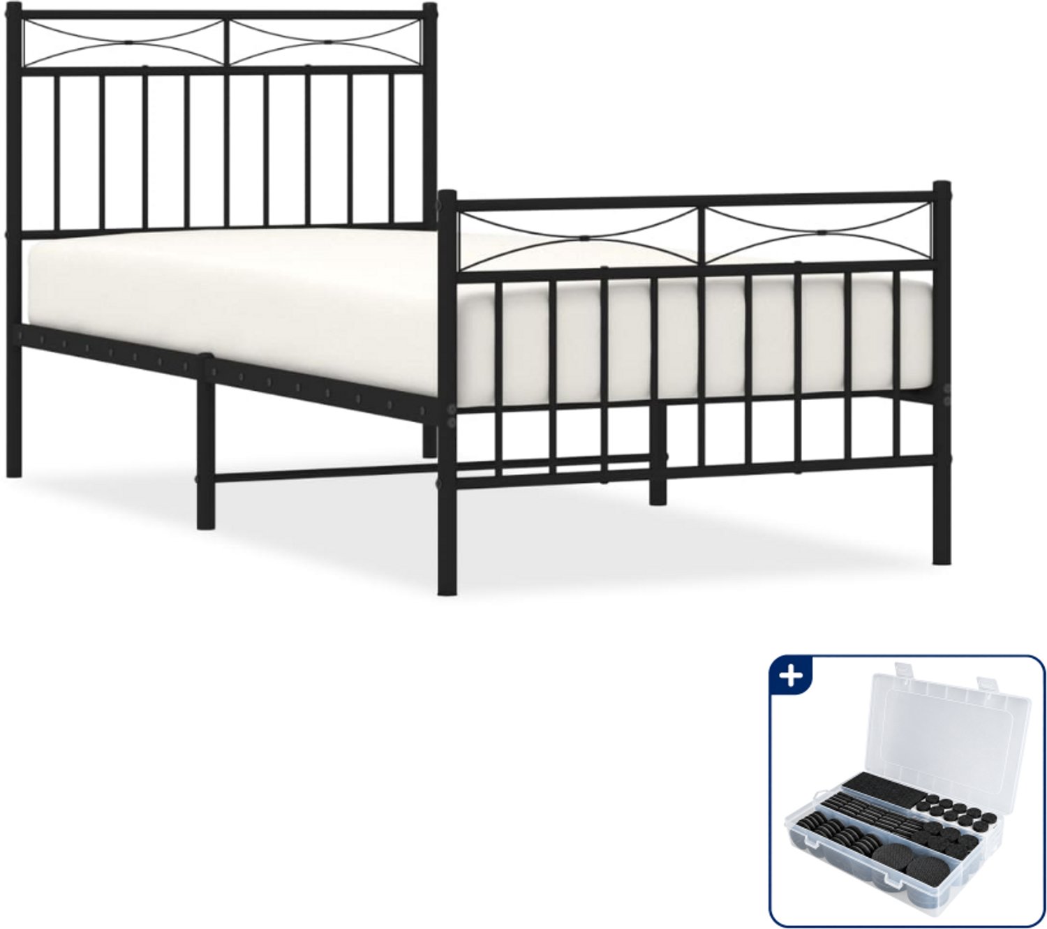 vidaXL bedframe 90 x 200 cm - staal - zwart - Inclusief antikrasvilt 177-delig
