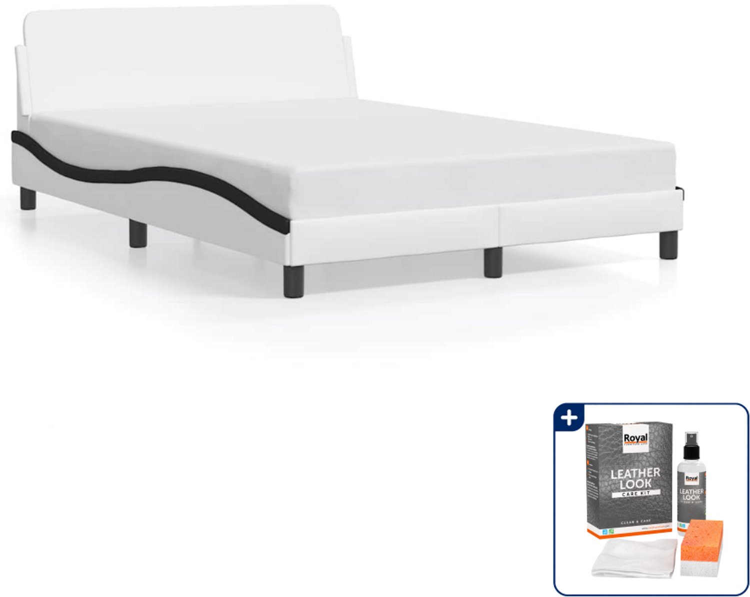 vidaXL Bedframe Dover - 120 x 200 cm - kunstleer - zwart en wit - Inclusief onderhoudsset voor kunstleer 150 ml