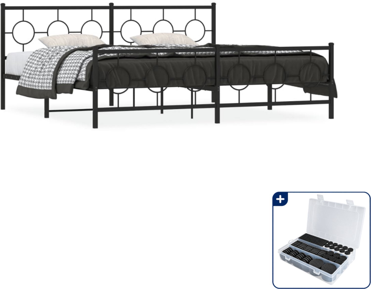 vidaXL Bedframe - 200 x 200 cm - metaal - zwart - Inclusief antikrasvilt 177-delig