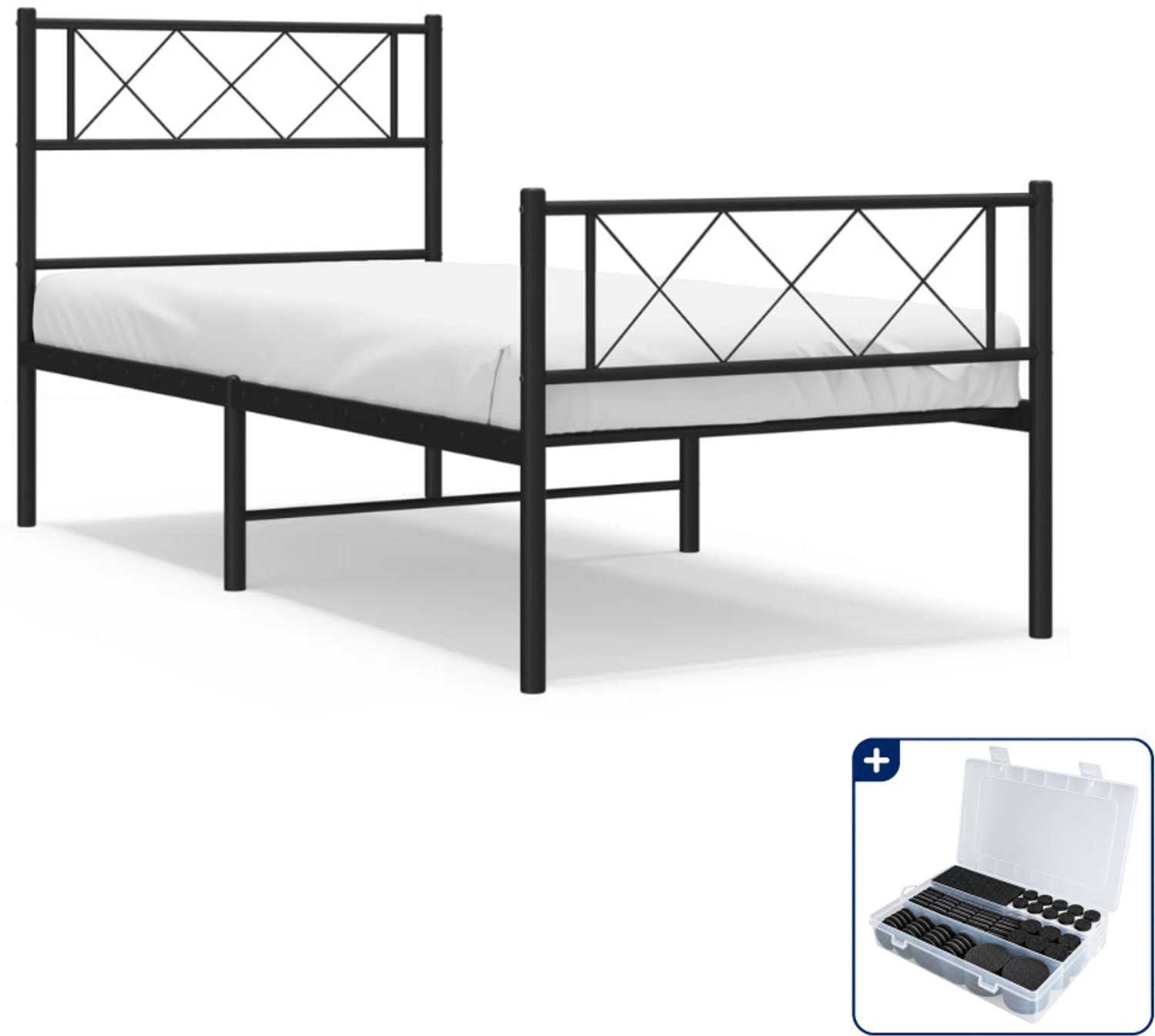 vidaXL bedframe - 90 x 200 cm - staal - zwart - Inclusief antikrasvilt 177-delig