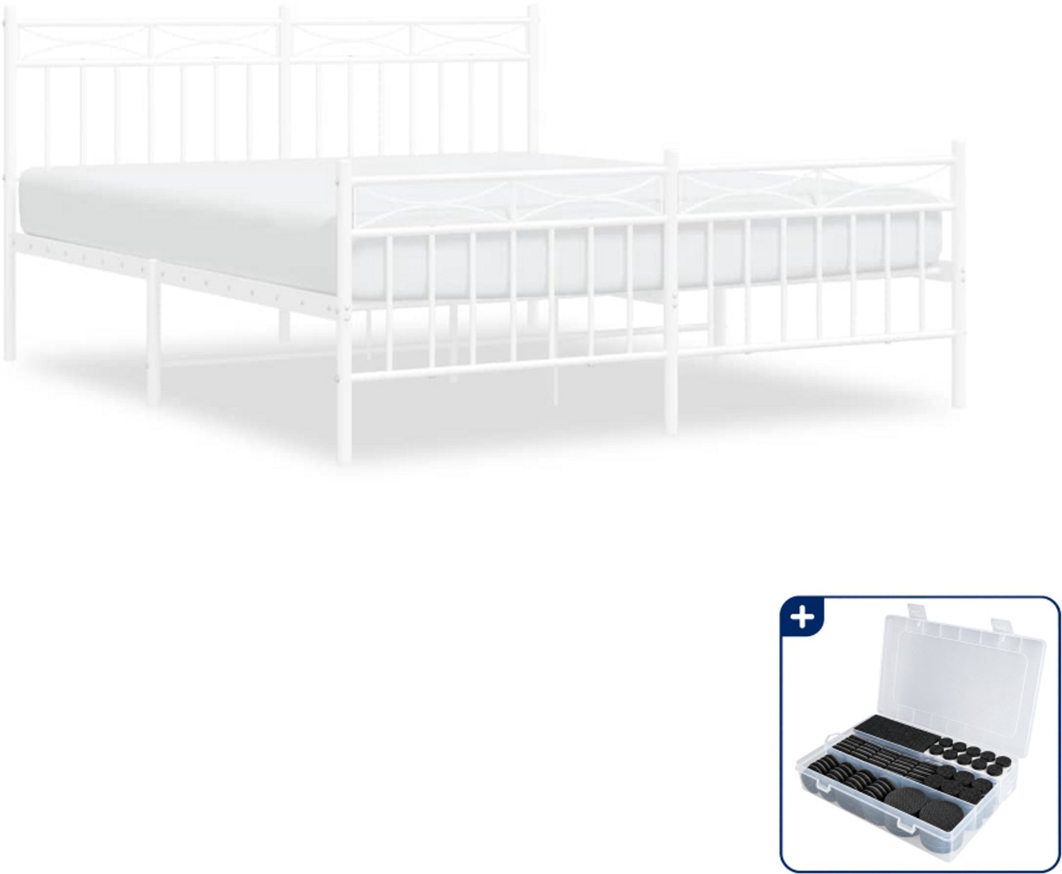 vidaXL Bedframe 150 x 200 cm - metaal - wit - Inclusief antikrasvilt 177-delig