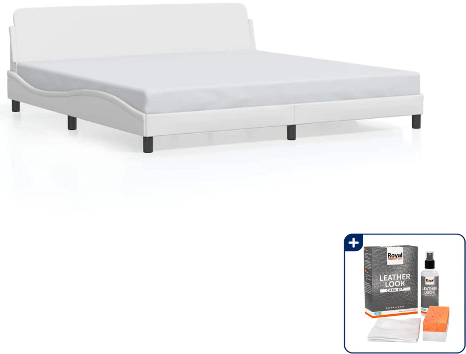 vidaXL Dover bedframe - Super kingsize - 200 x 200 cm - wit - Inclusief onderhoudsset voor kunstleer 150 ml