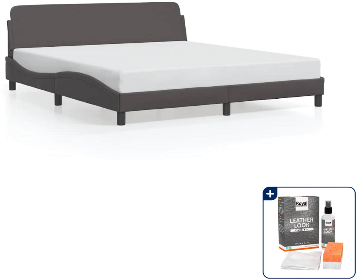 vidaXL bedframe Dover Kingsize - 180 x 200 cm - grijs - Inclusief onderhoudsset voor kunstleer 150 ml