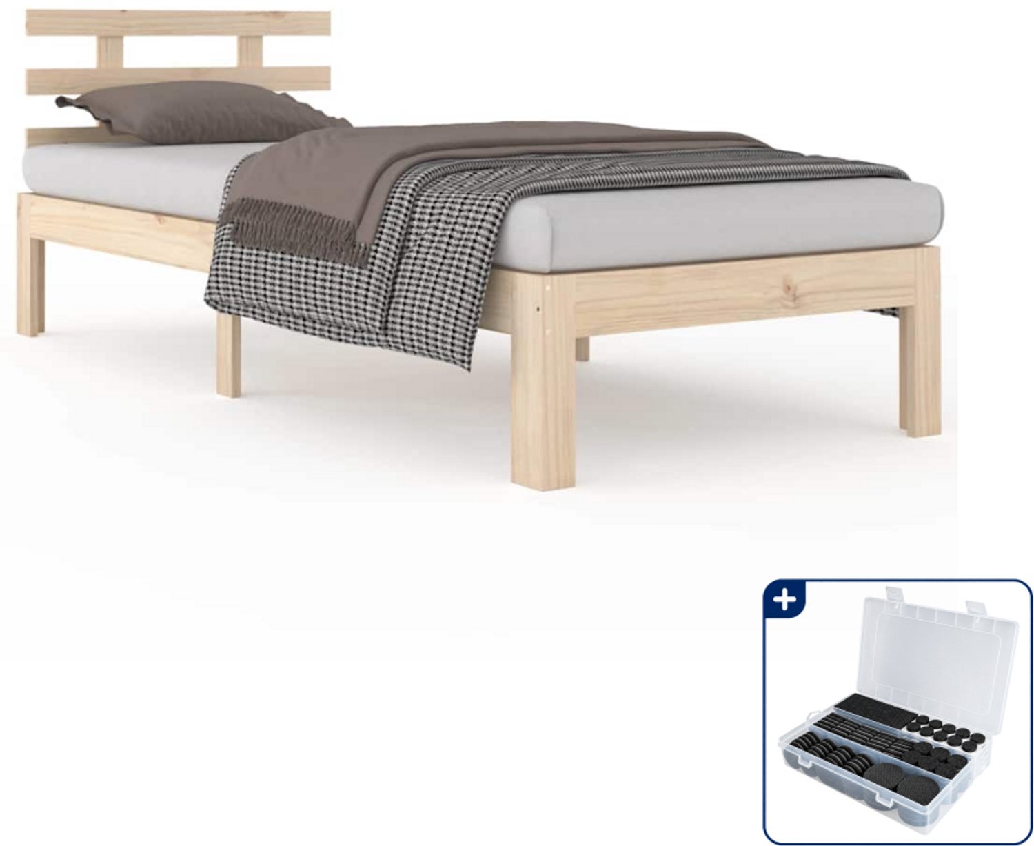 vidaXL bedframe - 90 x 200 cm - massief grenenhout - Inclusief antikrasvilt 177-delig Bruin