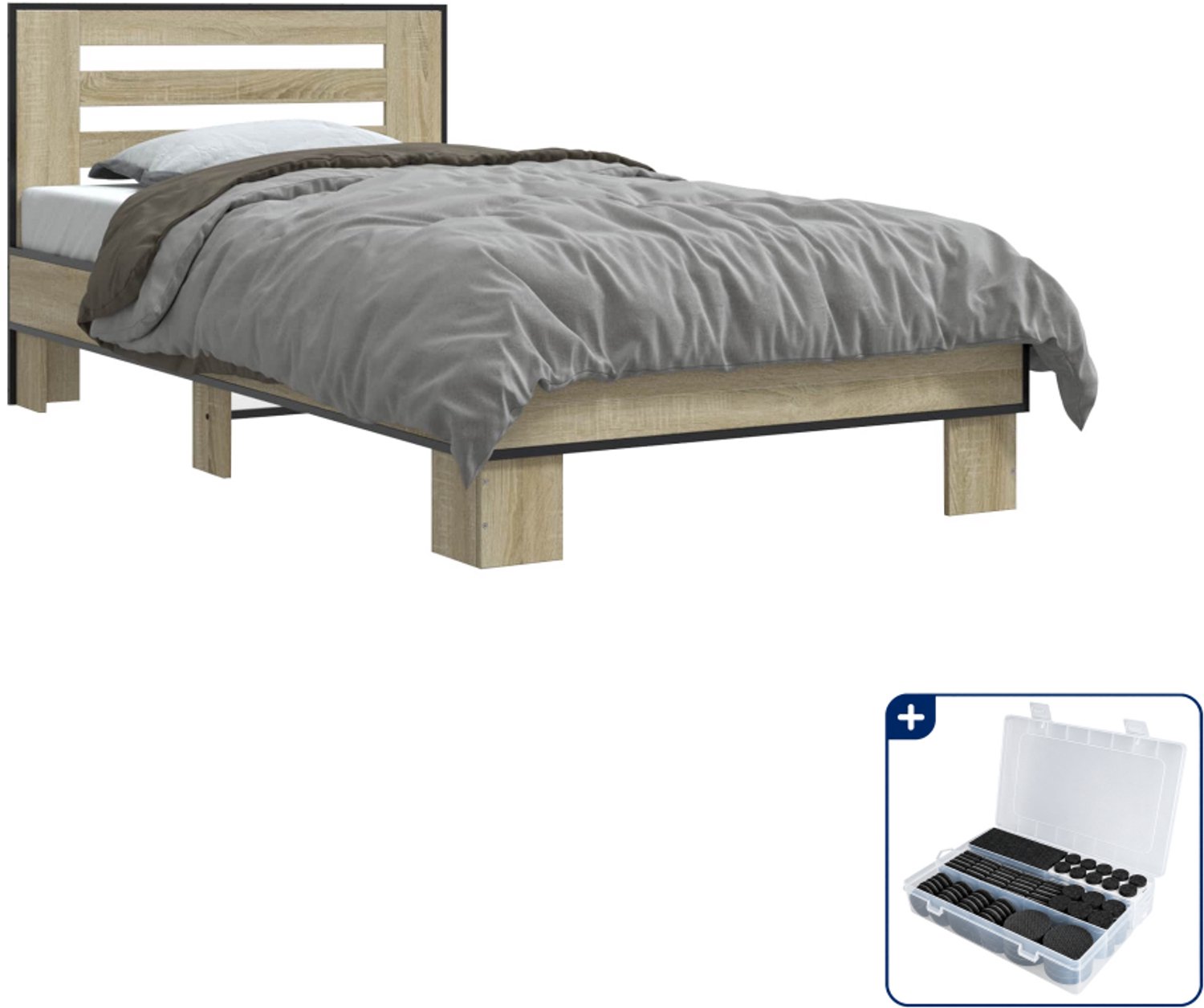 vidaXL bedframe - 80 x 200 cm - bewerkt hout - sonoma eiken - Inclusief antikrasvilt 177-delig Bruin