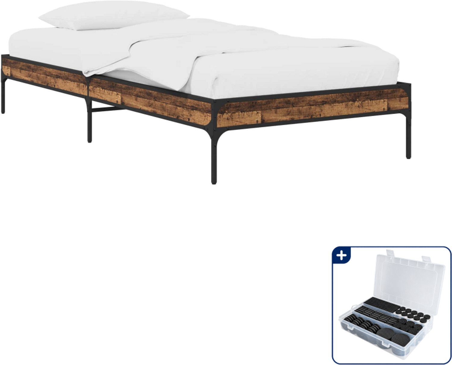 vidaXL Bedframe - 80 x 200 cm - bewerkt hout - oud hout - Inclusief antikrasvilt 177-delig Bruin