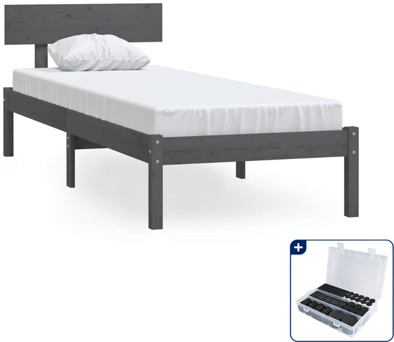 vidaXL bedframe - 90 x 190 cm - massief grenenhout - grijs - Inclusief antikrasvilt 177-delig