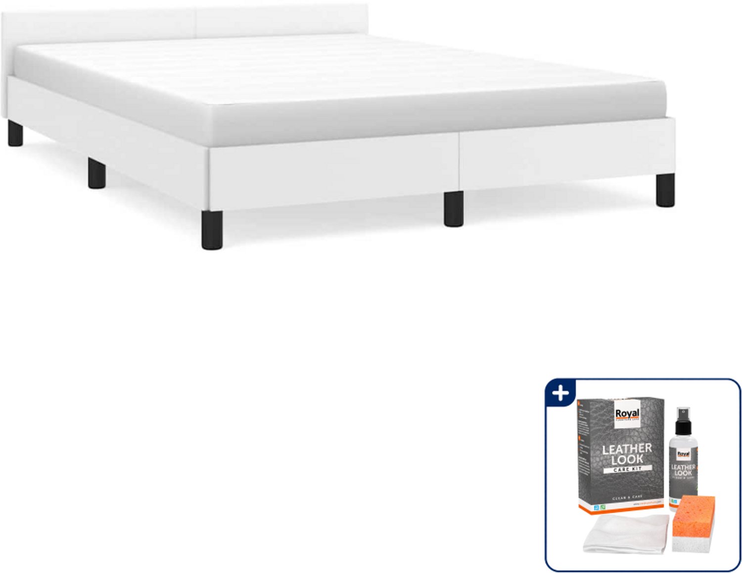 vidaXL bedframe - Small double - 140 x 200 cm - wit - Inclusief onderhoudsset voor kunstleer 150 ml