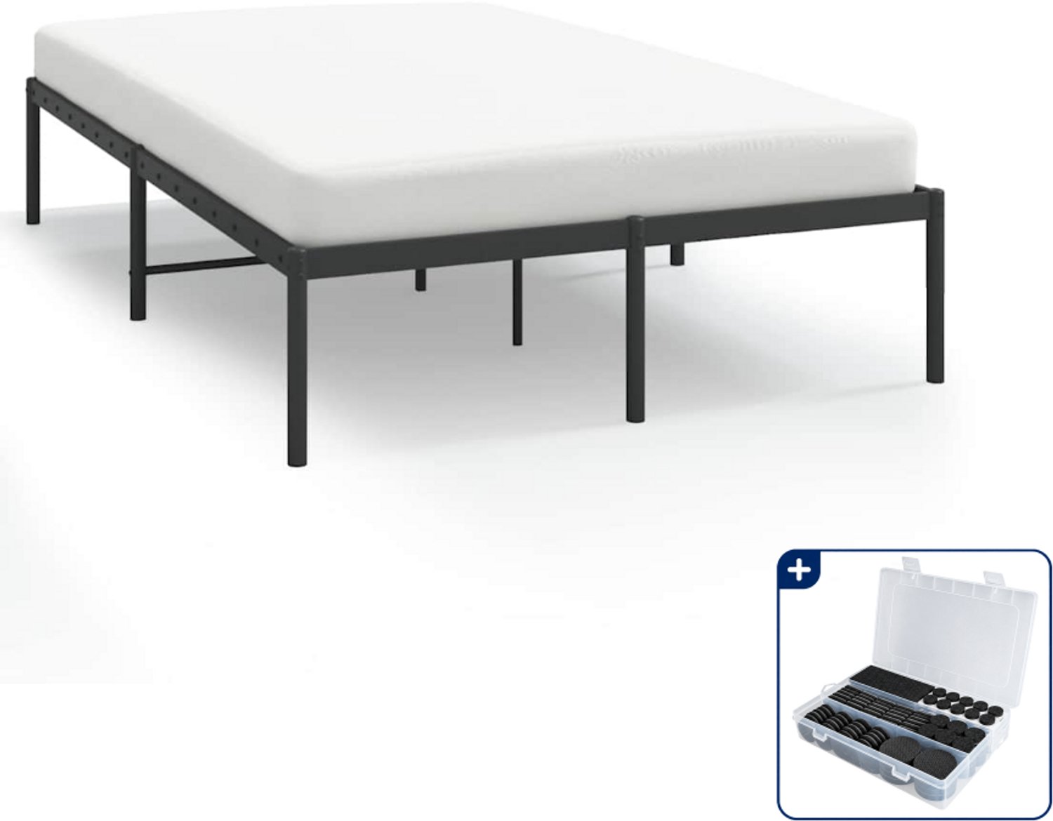 vidaXL bedframe - 135 x 190 cm - staal - zwart - Inclusief antikrasvilt 177-delig