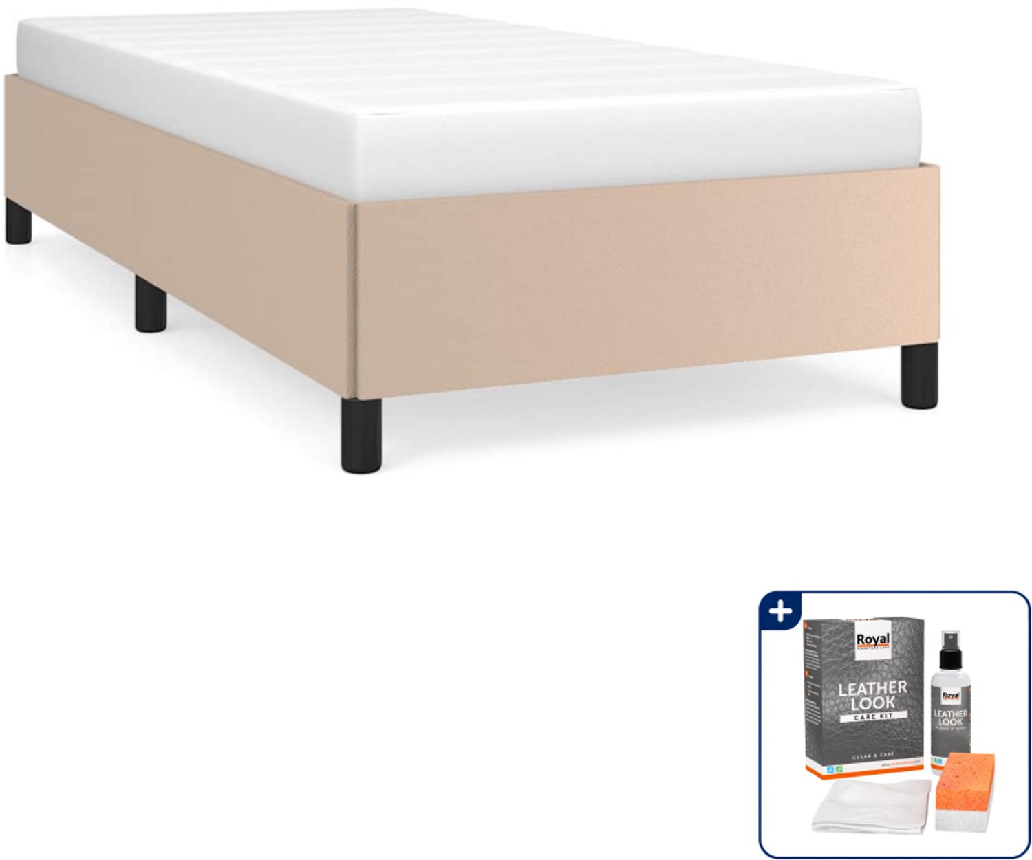 vidaXL bedframe 90 x 200 cm - kunstleer - cappuccino - Inclusief onderhoudsset voor kunstleer 150 ml
