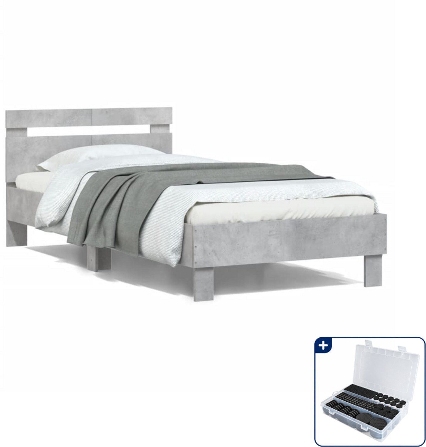 vidaXL bedframe - 100 x 200 cm - bewerkt hout - betongrijs - Inclusief antikrasvilt 177-delig