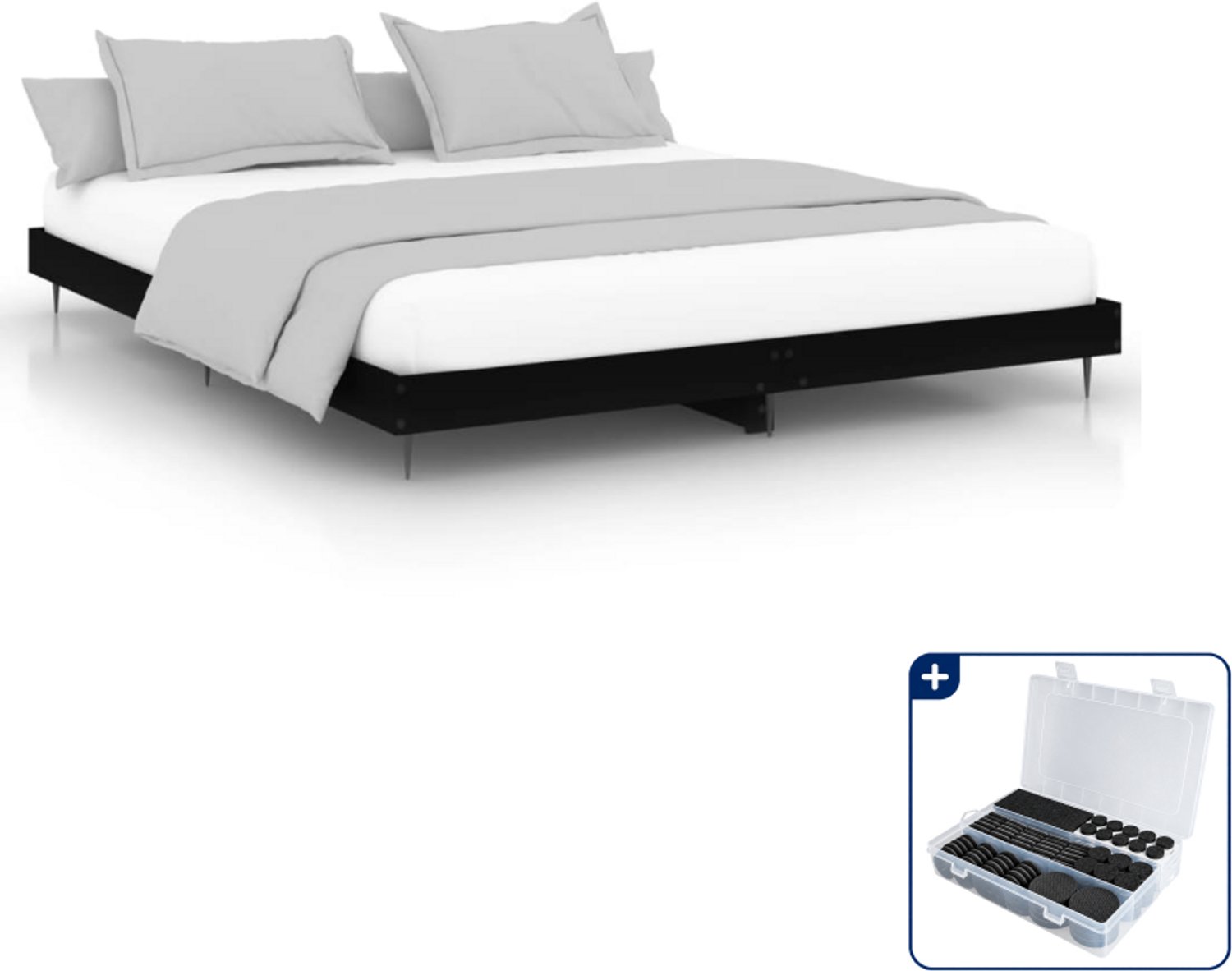 vidaXL bedframe - 200 x 200 cm - zwart - Inclusief antikrasvilt 177-delig