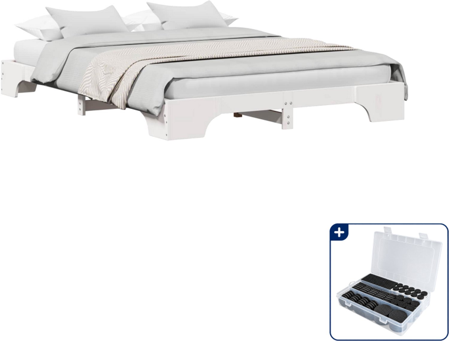 vidaXL Bedframe - Small double - 140 x 200 cm - wit - Inclusief antikrasvilt 177-delig