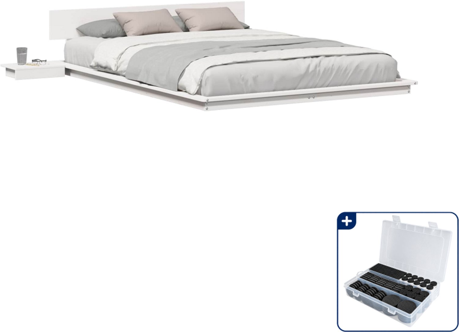vidaXL bedframe met nachttafel - small double - 140 x 200 cm - wit - Inclusief antikrasvilt 177-delig