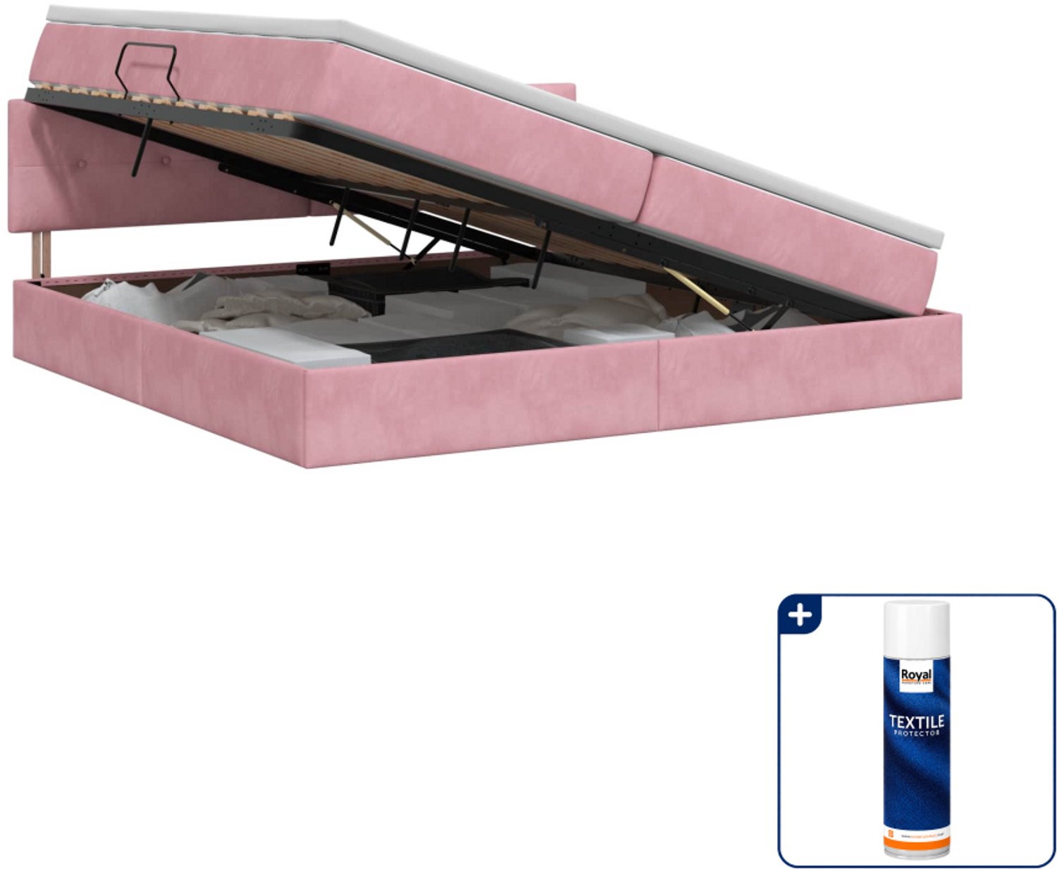 vidaXL Opbergbed - Super kingsize - 200 x 200 cm - roze - Inclusief textielbeschermer 500 ml
