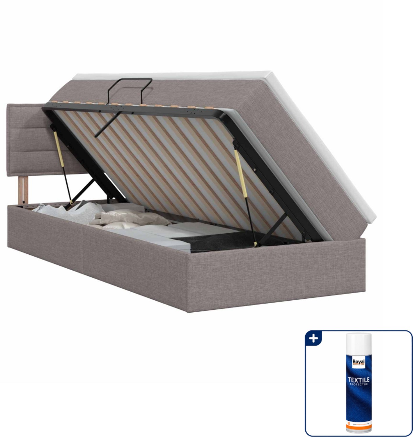vidaXL opbergbed met matras - 90 x 200 cm - taupe - Inclusief textielbeschermer 500 ml