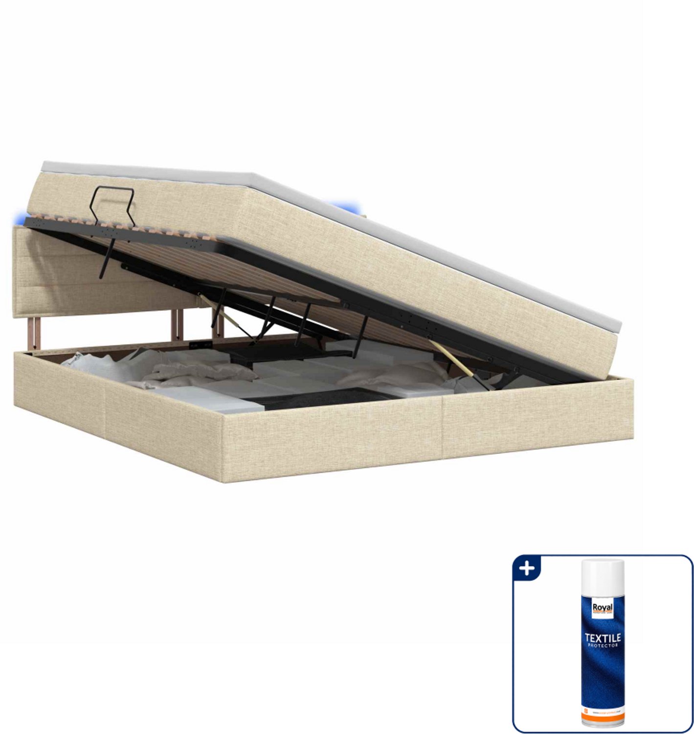 vidaXL Queensize opbergbed met matras - 160 x 200 cm - crèmekleurig - Inclusief textielbeschermer 500 ml